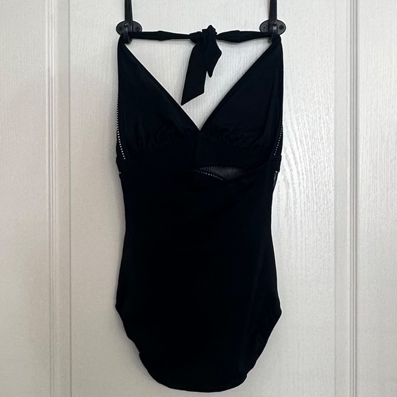 VENUS Criss Cross Black Mesh One Piece Black Halter Swimsuit - Picture 3 of 4